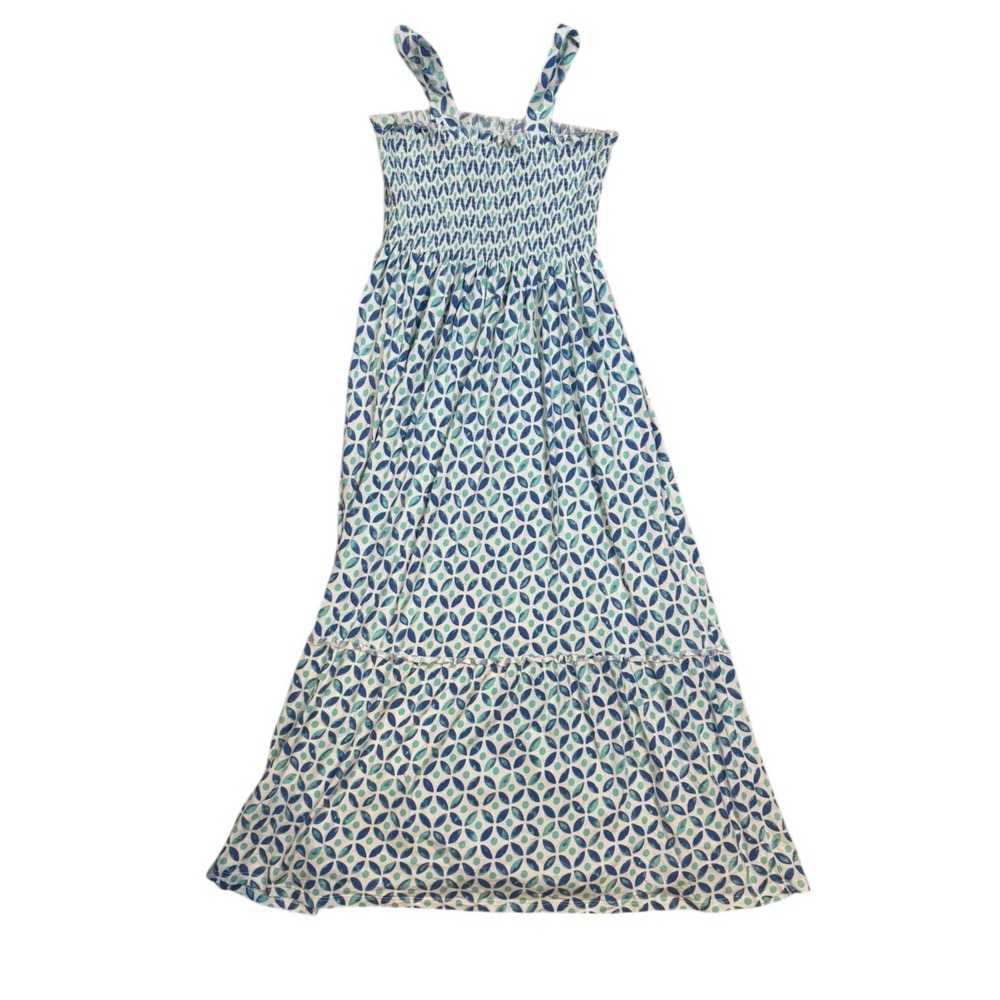 Duffield Lane Women's Blue White Sleeveless Shirred Bodice Maxi Dress Size S